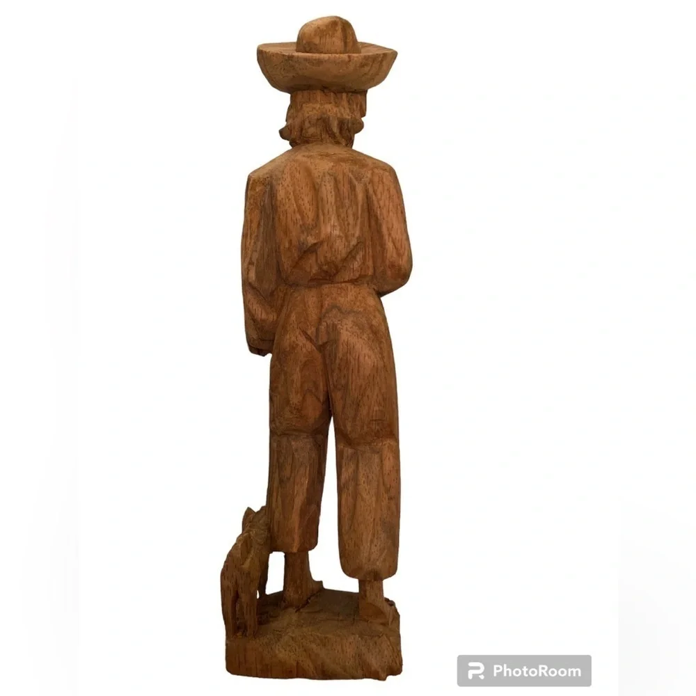 Vintage hand made wooden man with dog carving #17